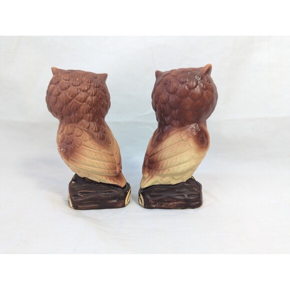 Vintage Ceramic Hand Painted Owl on Log Salt and Pepper Shaker Set- Japan - Picture 5 of 7